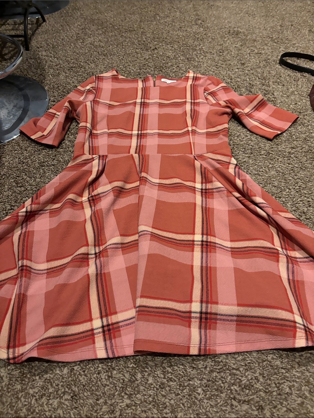 Copper Key Pink and Rust Plaid Fit-and-Flare Dress